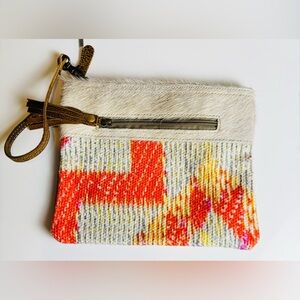Myra Bag Wristlet Cowhide Wristlet Clutch Western Boho Floral Orange